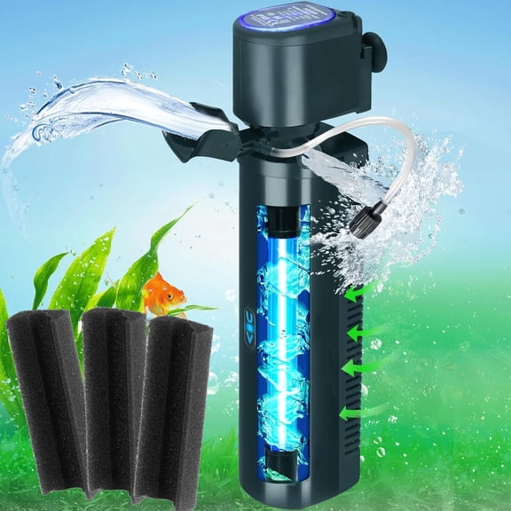 200GPH Submersible UV Aquarium Filter for 20-75 Gallon Tanks, Ultra-Silent Algae and Green Water Cleaner with Deodorization