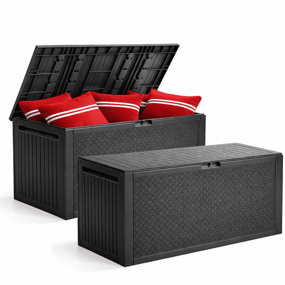 2PCS Deck Box Waterproof, 90gal Outdoor Storage Box Clearance, Patio Resin Storage Bench Lockable for Pool Garden Toy Tool Rattan Furniture Cushions