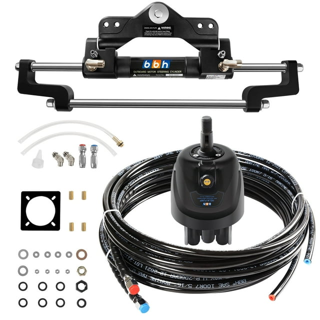 200HP Outboard Hydraulic Steering Kit, Hydraulic Steering for Boats, Boat Steering System with Hydraulic Cylinder, Helm Pump and Tubing