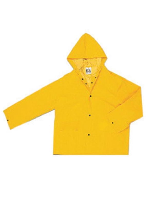 200JH Classic Series Yellow Rain Jacket with Attached Hood, 0.35 mm, PVC/Polyester, Large