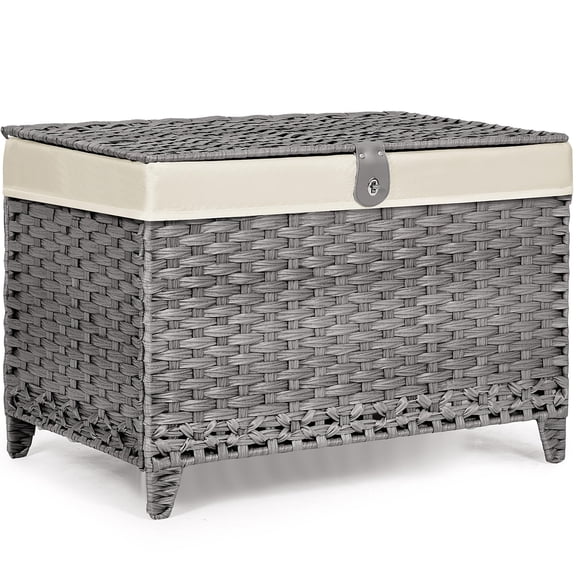 200L Grey Wicker Storage Chest with Lid and Removable Liner Bag