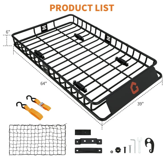 200LB Capacity Roof Rack Basket, Cargo Rack, Heavy Duty Universal Car & Truck Cargo Carrier with Net, Cargo Net & Waterproof Bag Luggage Holder with Extension