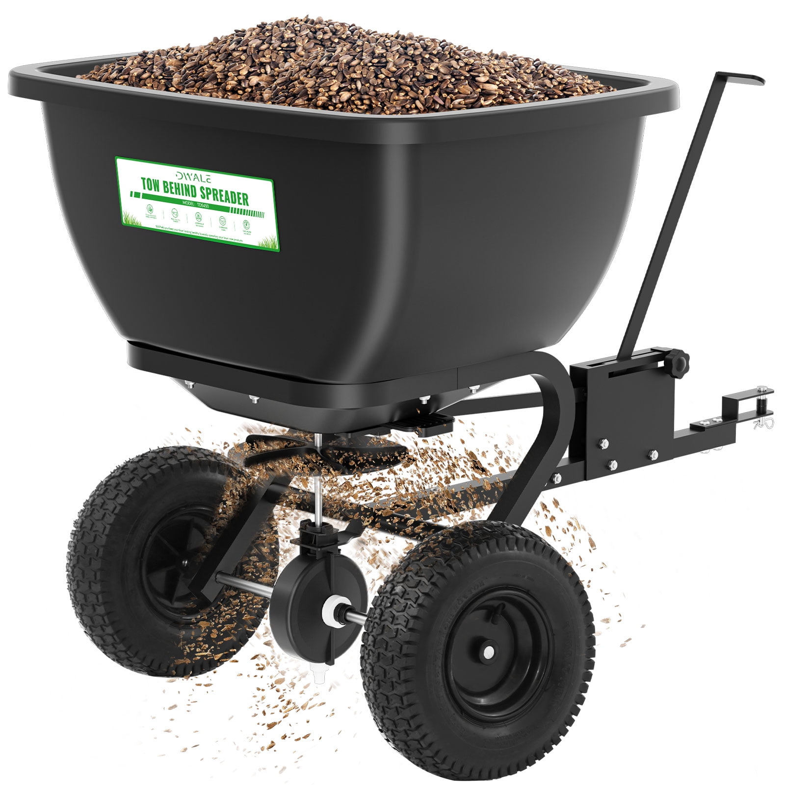 200LB Tow Behind Broadcast Spreader, Fertilizer Spreader Holds up