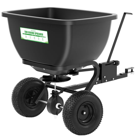 200LB Tow Behind Broadcast Spreader, Holds Up to 550 lbs Fertilizer Spreader with 13" Pneumatic Tires & Adjustable Flow Control Lever, Ideal for Fertilizer, Grass Seed, Salt, Ice Melt & Lawn Care