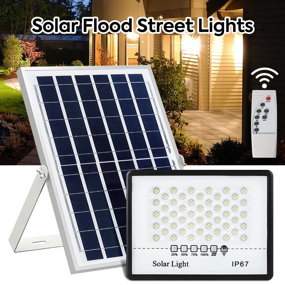 200LED 300W Solar Flood Lights with Remote Control Street Flood Light Outdoor IP67 Waterproof Dusk to Dawn Wall Lamp Security Lighting for Driveway, Garden