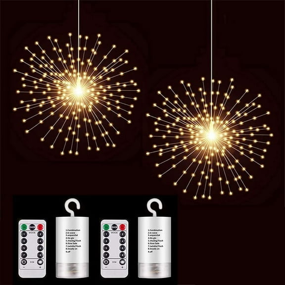 200LED Hanging Sphere Lights, Battery Operated Starburst Lights, 8 Modes Dimmable Remote Control, Waterproof Fairy Light, Copper Wire Light for Indoor Outdoor Christmas Decor (Warm White)