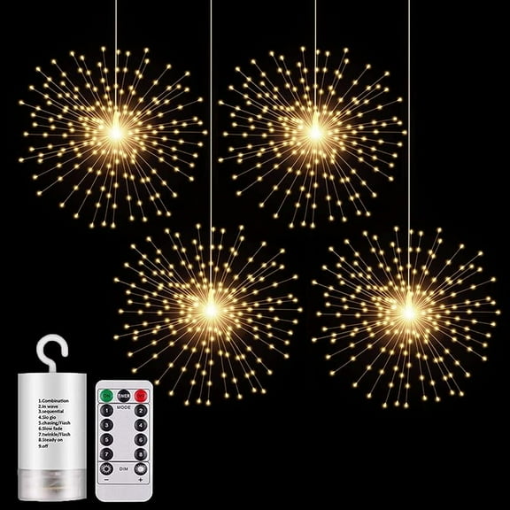 200LED Hanging Sphere Lights, Battery Operated Starburst Lights, 8 Modes Dimmable Remote Control, Waterproof Fairy Light, Copper Wire Light for Indoor Outdoor Christmas Decor (Warm White)