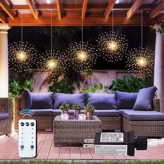 200LED Hanging Sphere Lights, Battery Operated Starburst Lights, 8 Modes Dimmable Remote Control, Waterproof Fairy Light, Copper Wire Light for Indoor Outdoor Christmas Decor (Warm White)