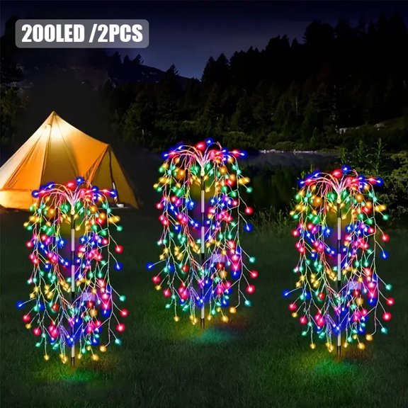 200LED Solar Multi-Color Firecracker String Lights, 8 Modes IPX4 Waterproof, for Garden Pathway Patio Party Christmas Halloween Decoration