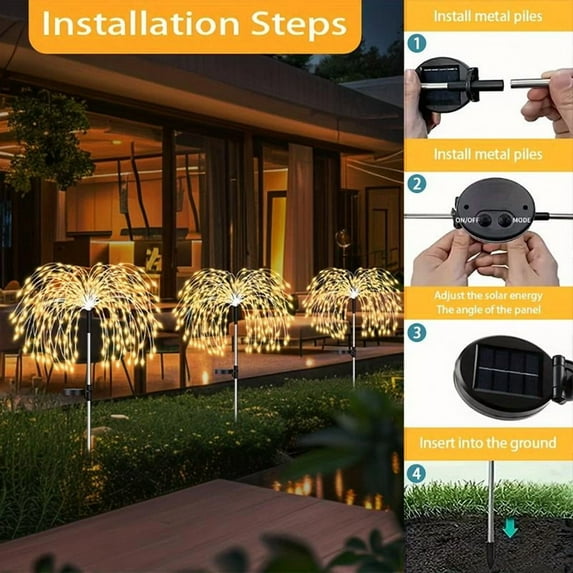 200LED Solar Power Pathway Lights Firework Decor Street Lawn Solar Lights for Outdoor Garden Yard