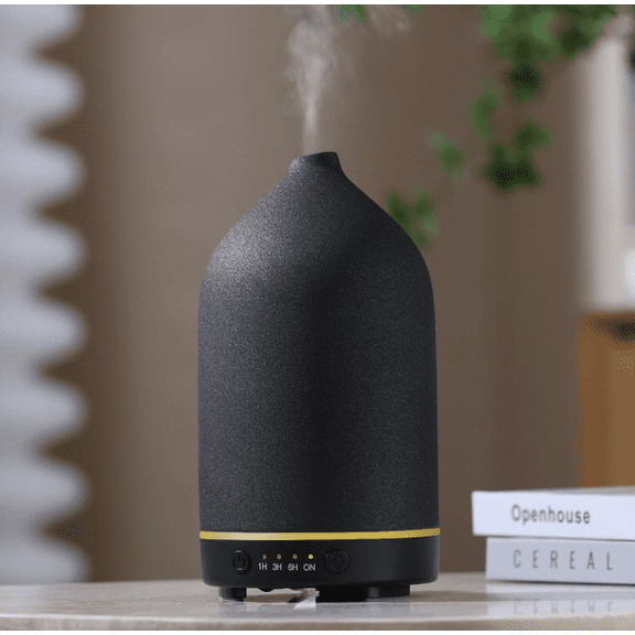 200ML Household Ceramic Essential Oil Diffuser - Ultrasonic Aromatherapy Diffuser Humidifier with 7-Color LED Light, Automatic Shutdown, 3 Timers for Bedroom, Office, Yoga, Black