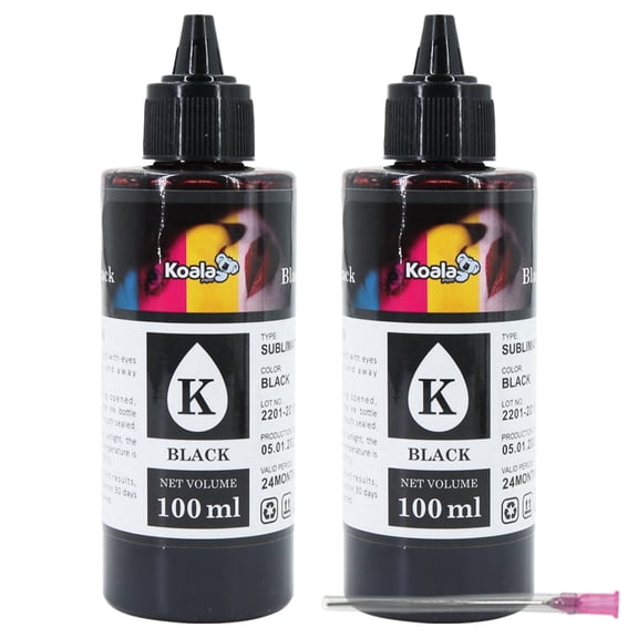 200ML KOALA PAPER Sublimation Ink, Black Sublimation Ink Refill Kit for Inkjet Printer Refillable Cartridges, CISS
