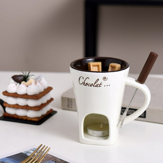 200Ml Ceramic Chocolate Melting Cup, Cheese Candy Mini Fondue Pot with forks for Date Night Birthday Wedding Gifts