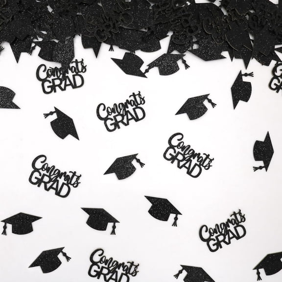 200PC Black Graduation Confetti Class of 2026 Glitter Congrats Grad Confetti for Table Grad Cap Scatters for Graduation party decorations 2026