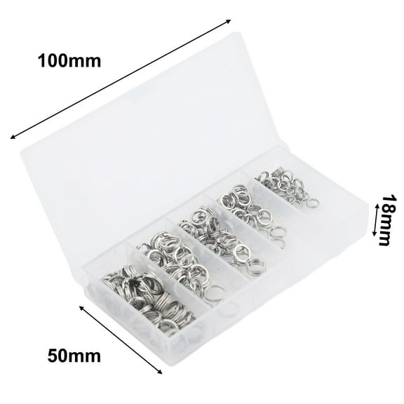 200PC Stainless Steel Fishing Split Rings Double Loop Connectors Tackle 5 Size
