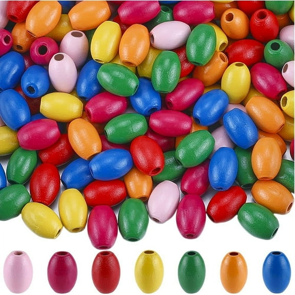 200PCS 17 x 12MM Oval Wood Beads Colorful Natural Assorted Color Large Hole Bead Barrel Painted Wooden Spacer Loose Ball Making