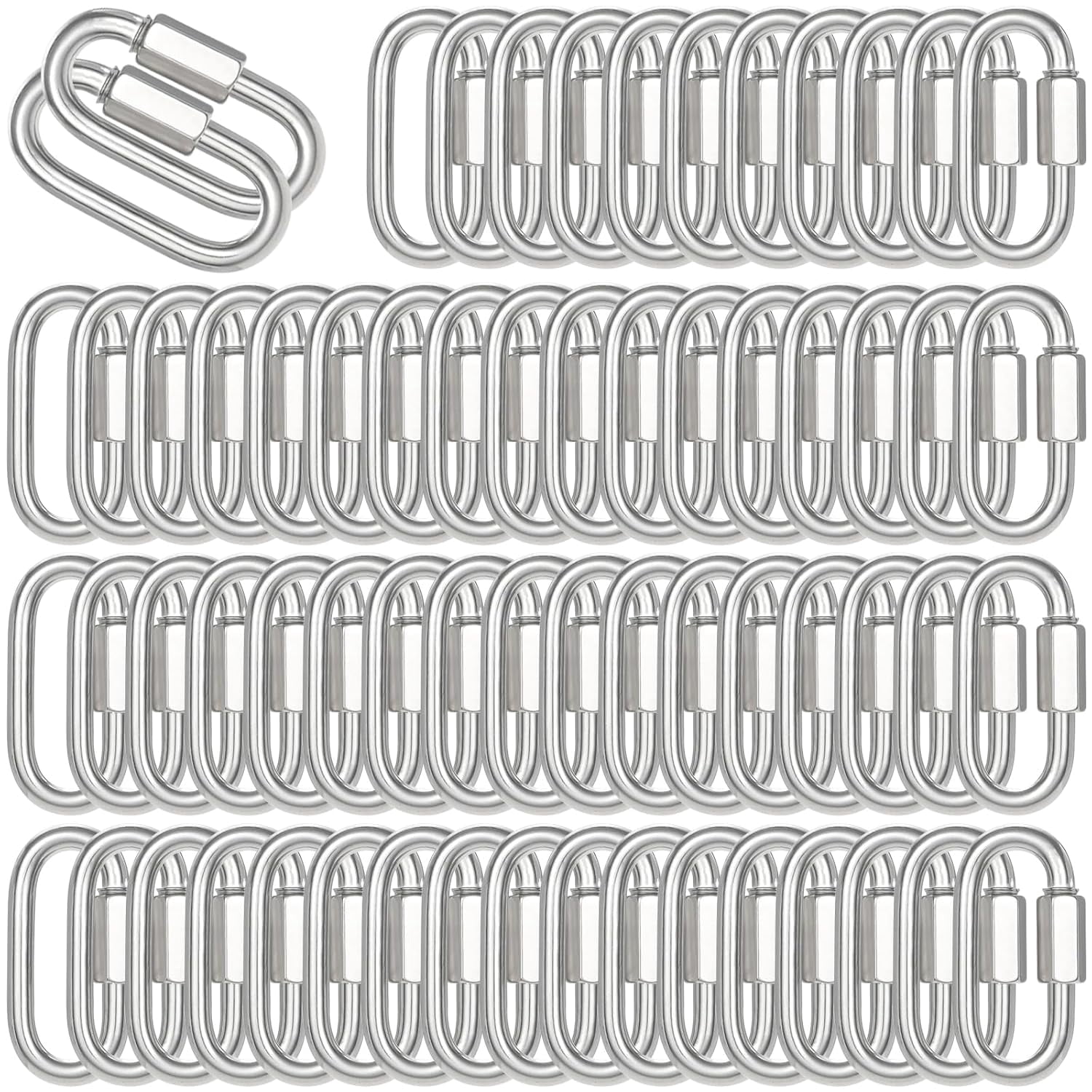 200PCS 2 Inches Chain Quick Links, M5 Screw Galvanized Steel Heavy Duty Chain Links, 3/16" Locking Carabiners for Connecting Hammock, Key Chain, Pet Leash,Gym,Camping 650 Lbs Capacity