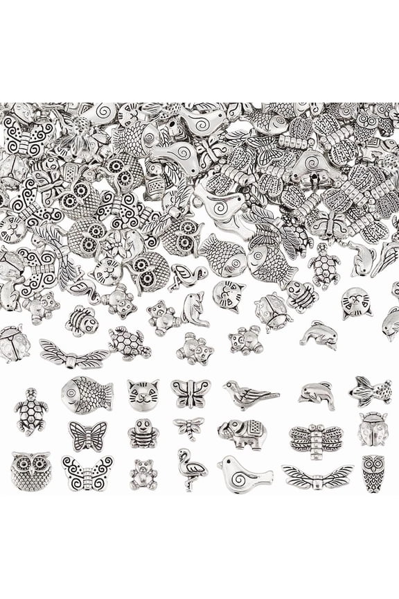 200PCS 20 Styles Tibetan Silver Bead Metal Spacer Beads Alloy Butterfly Owl Bird Dragonfly Bees Beads Charms Animal Loose Spacer Bead