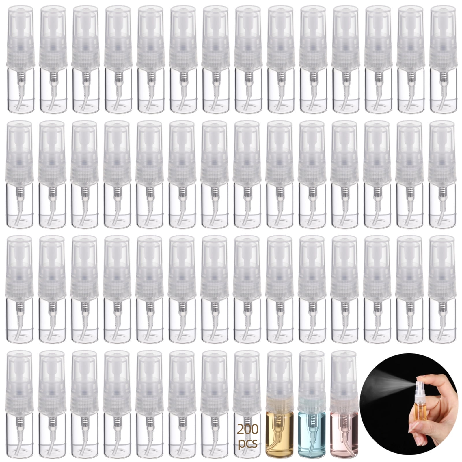 200PCS 2ml Spray Bottles, Mini Clear Glass Perfume Bottles, Portable Refillable Spray Containers, Fine Mist Spray Empty Essential Oil Spray Bottles, Fragrance Sample Atomizer for Home Travel