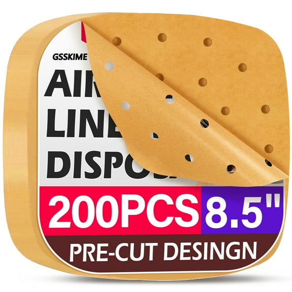 200PCS 8.5 Inch Air Fryer Liners Disposable, Non-Stick Unbleached Perforated Parchment Paper for Air Fryer, Steamer and Oven