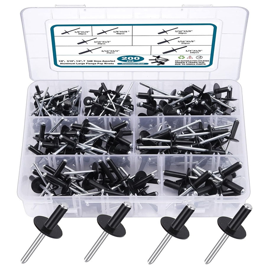 200PCS Black Pop Rivets Assortment Kit 7 Sizes 18 316 14 Rivets Large ...