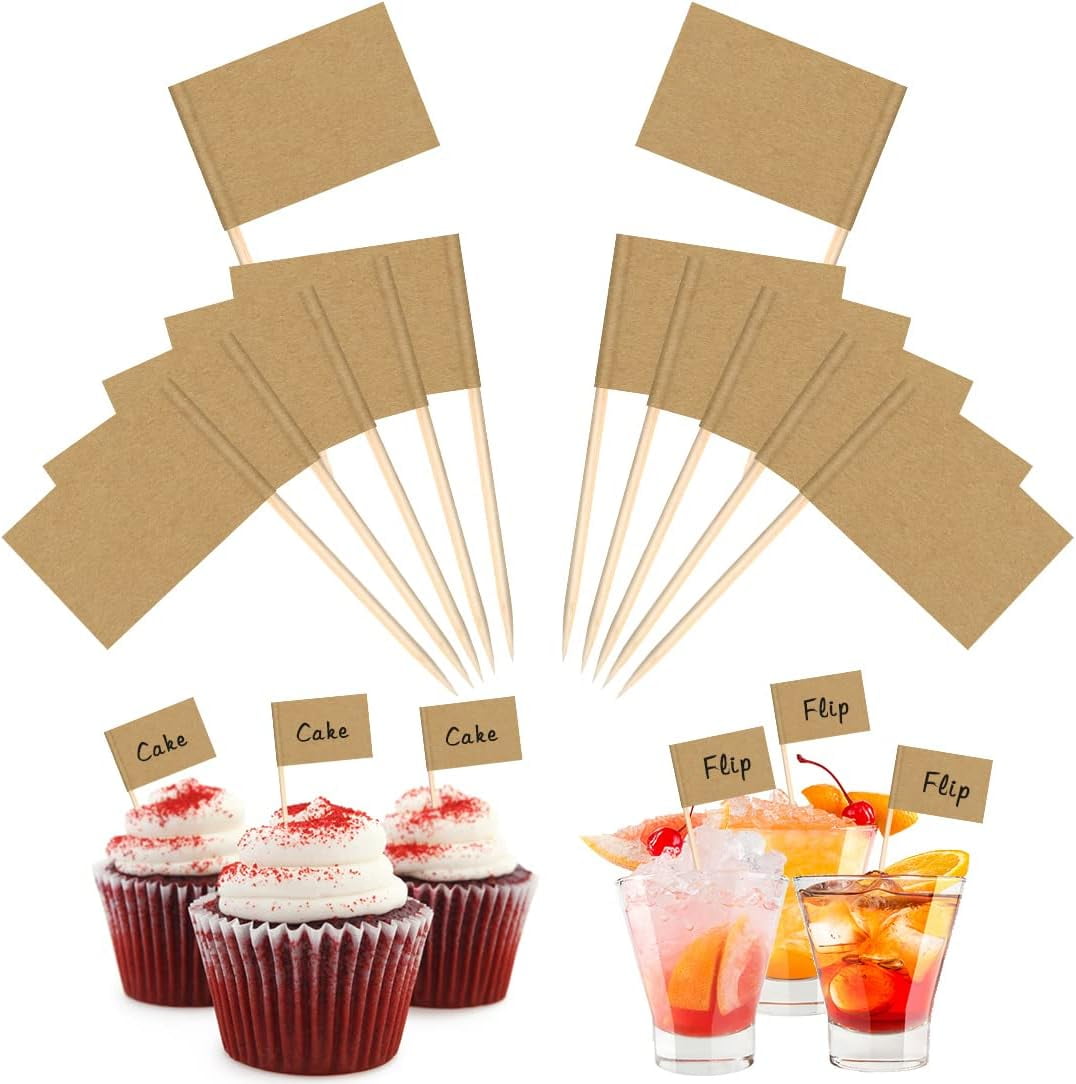 200PCS Blank Toothpick Flags Kraft Paper Food Labels (3.5 * 2.5cm) Fruit Picks for Party Food ...