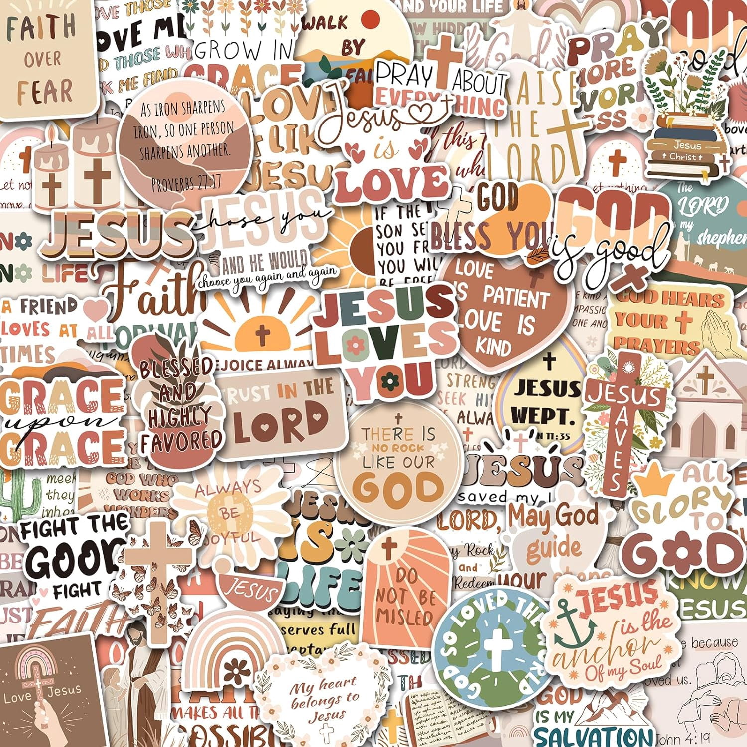 200PCS Boho Christian Stickers, Bible Verse Jesus Faith Stickers (Waterproof Vinyl) for Scrapbook Journal Bottle, Religious Supplies & Christian Gift for Kids Women