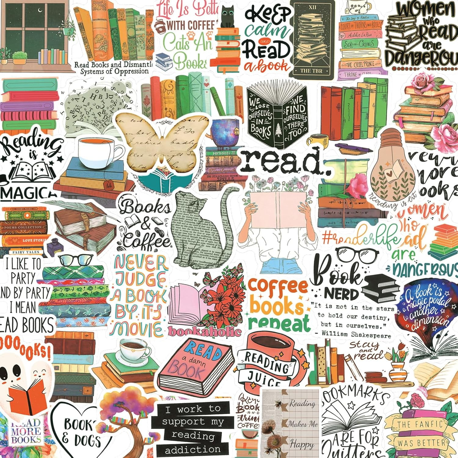 200PCS Book Stickers for Kindle, Bookish Stickers, Booktok Reading Stickers for Water Bottles Laptop Phone Accessories, Vinyl Waterproof Stickers for Book Lovers Teens Adults