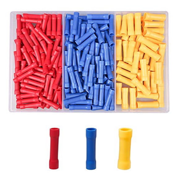 200PCS Butt Connectors Assortment Kit, Insulated Straight Splice Wire Crimp Terminals, Professional Electrical Wiring Kit for Automotive, Marine, Home Projects, Fits 22-10 AWG, Durable PVC/Brass