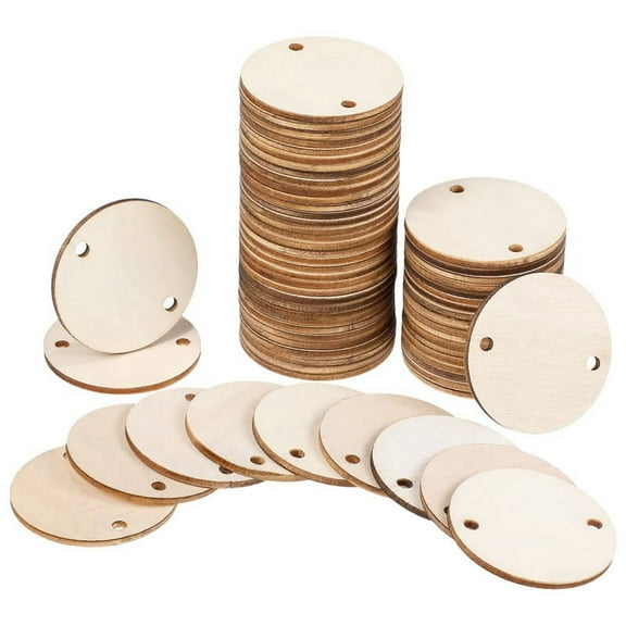 200PCS Circle Wooden Tags Birthday Board Tags with 2 Holes for Birthday Board Chore Board DIY Crafts, 1.5 Inches