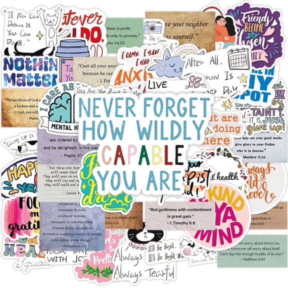 200PCS Classic Quotes, Healing Words, Motivational Doodles & Mental Health Stickers – Wise Sayings, Kind Notes, Cute Drawings – Uplifting & Calming – Perfect for Water Bottles, Laptops, Notebooks.