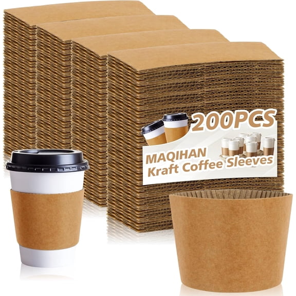 200PCS Coffee Cup Sleeves - Disposable Cozy Beverage Sleeve fits 12-20oz for Hot or Cold Drink Corrugated Paper Insulated Hot Iced Insulator Hand Protection Coffee Shop Essential