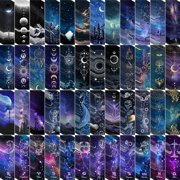 200PCS Cool Space Starry Night Bookmark for Kids Classroom 50 Designs Double-Sided Bulk Bookmarks Space Theme Book Mark for Book Lovers Students Children Rewards Gifts