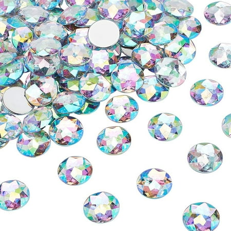 200PCS Crystal Rhinestones Flat Round Transparent AB Acrylic Gemstones Glitter Gems Large Diamonds for DIY Jewelry Making Wedding Art Crafts Decorations Clothes Shoes 25x5.5mm DIY