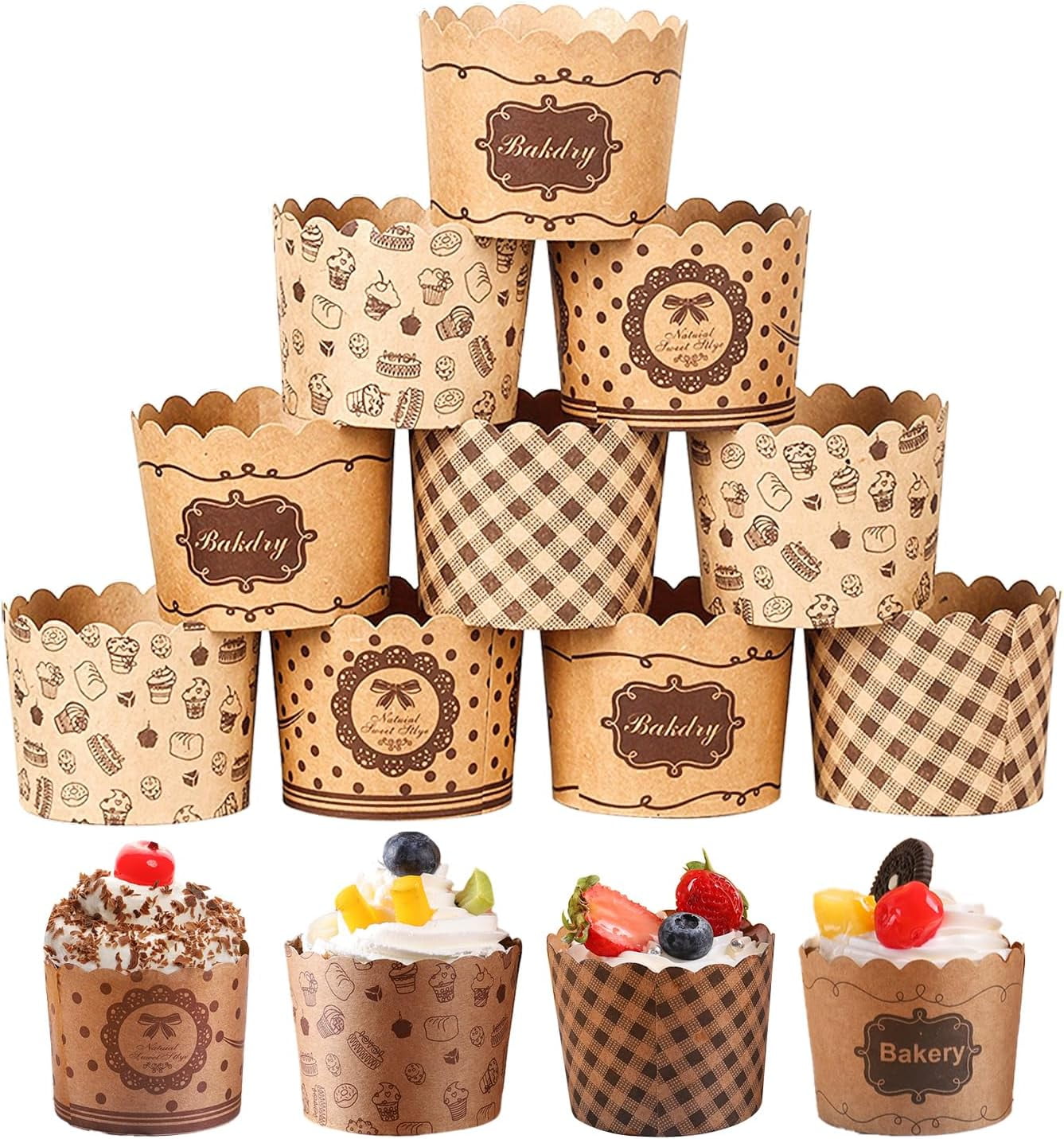 200PCS Cupcake Liners Brown Muffin Liners Baking Cups Kraft Paper