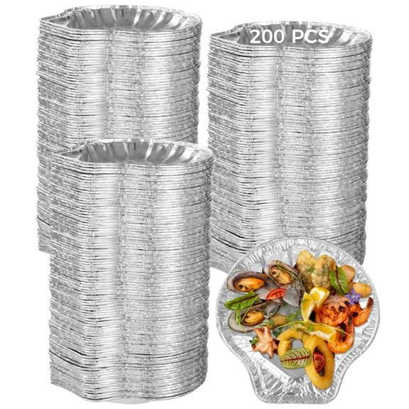 200PCS Disposable Aluminum Foil Clam Shell Trays for Seafood, Mini Oyster and Scallop Shell Pans, Perfect for Barbecue, Baking, and Catering
