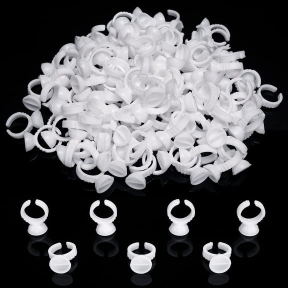200PCS Disposable Makeup Glue Rings Plastic Nail Art Tattoo Glue Rings Holder Eyelash Extension Rings Adhesive Pigment Holders Finger Hand Beauty Tools (Seperated)