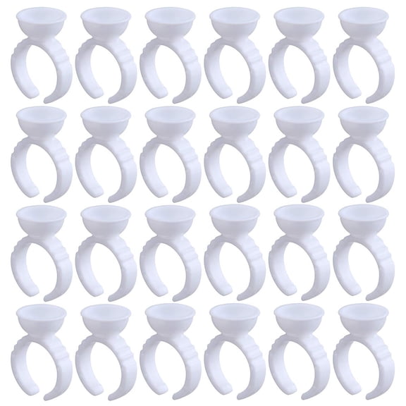 200PCS Disposable Makeup Glue Rings Plastic Nail Art Tattoo Glue Rings Holder Eyelash Extension Rings Adhesive Pigment Holders Finger Hand Beauty Tools (Not Separated)