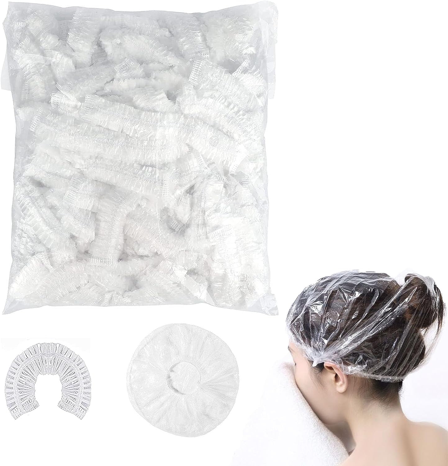200PCS Disposable Shower Caps, Waterproof Clear Plastic Elastic Hair