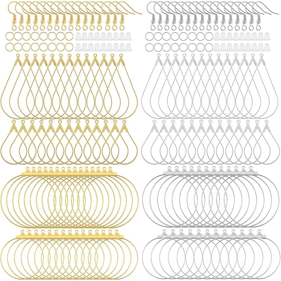 200PCS Earring Making Kit - Beading Hoop Finding, Open Hoops Bulk Wire for DIY Jewelry Craft Supplies - Teardrop and Round