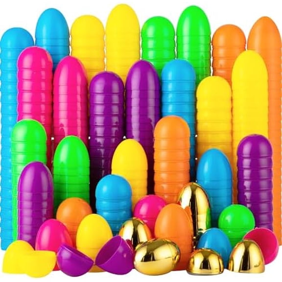 200PCS Easter Eggs, Empty 2.3" 194PCS Colorful with 6PCS Golden Eggs Bulk Plastic Fillable for Easter Hunt Party Favor Basket Stuffers Filler Classroom Prize Supplies Decor