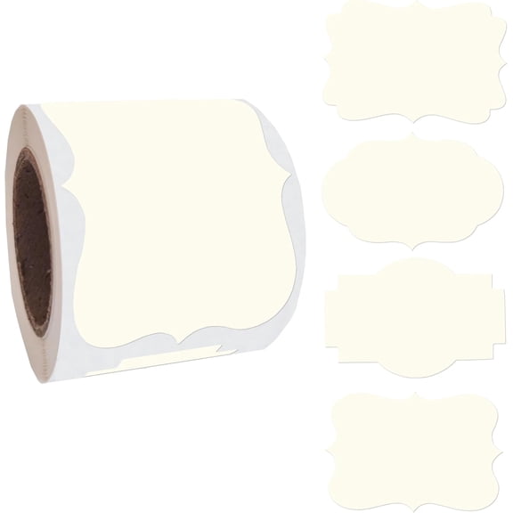 200PCS Fancy Shape Sticker Labels for Essential Oil, Bottle, Food and Jars, Adhesive Gift Tag Stickers for Christmas (Cream)