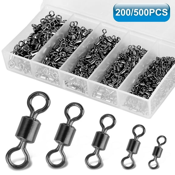 200PCS Fishing Rolling Ball Bearing Connector, Rolling Barrel Swivel Fishing Copper Alloy, High Strength Solid Rings Fishing Swivels Tackle Accessories Kit, Fishing Hook Line Connector