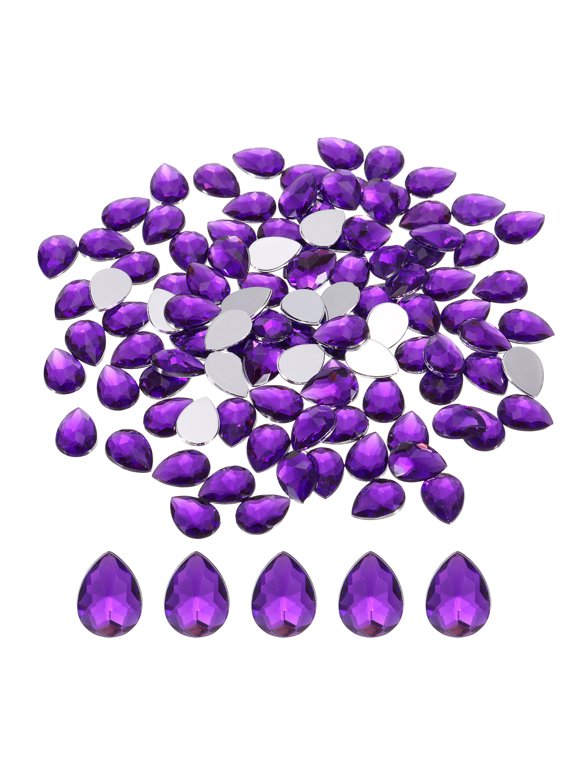 200Pcs Flat Back Acrylic Teardrop Gems 0.4" x 0.6" Artificial Rhinestones for DIY Crafts Bead Deep Purple