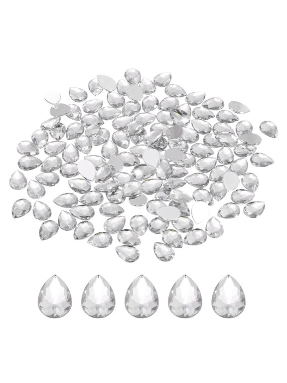 200Pcs Flat Back Acrylic Teardrop Gems 0.4" x 0.6" Artificial Rhinestones for DIY Crafts Bead Transparent White