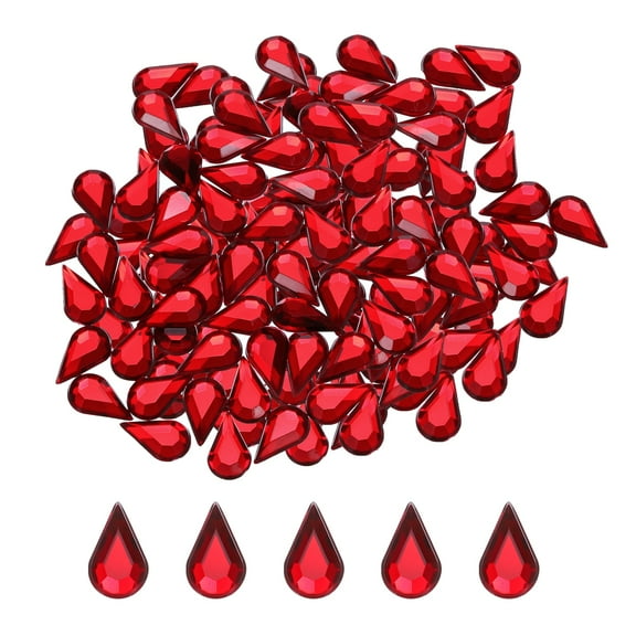 Uxcell 200Pcs Flat Back Acrylic Teardrop Gems 0.24" x 0.39" Artificial Rhinestones for DIY Crafts Bead Red