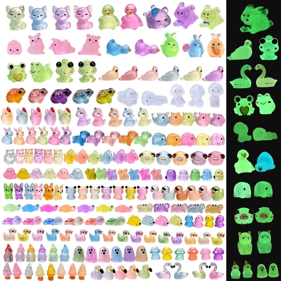 200PCS Glow in The Dark Mini Resin Animals - 36 Styles Tiny Miniature Figures for Fairy Garden, Aquarium, Dollhouse Decor, Hide and Seek, Crafts Projects