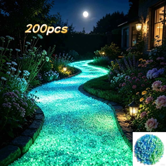 200PCS Glow in The Dark Pebbles, Rainbow Glow in the Dark Rocks Outdoor Pathways, Garden, Walkway, Aquarium and Yard Decor, Waterproof Night Guide Rocks for DIY Landscape Lighting