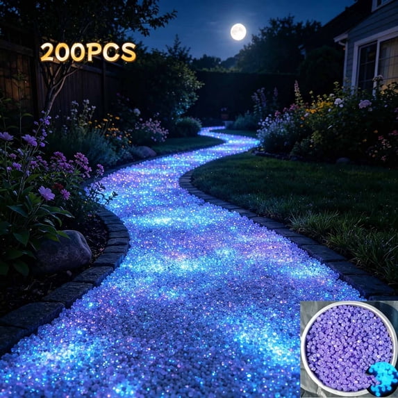 200PCS Glow in The Dark Pebbles, Rainbow Glow in the Dark Rocks Outdoor Pathways, Garden, Walkway, Aquarium and Yard Decor, Waterproof Night Guide Rocks for DIY Landscape Lighting