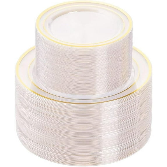 200PCS Gold Plastic Plate, Disposable Party Plates with 100 Dinner Plates and 100 Dessert Plates, Plastic Plates for Party, Wedding and Birthday